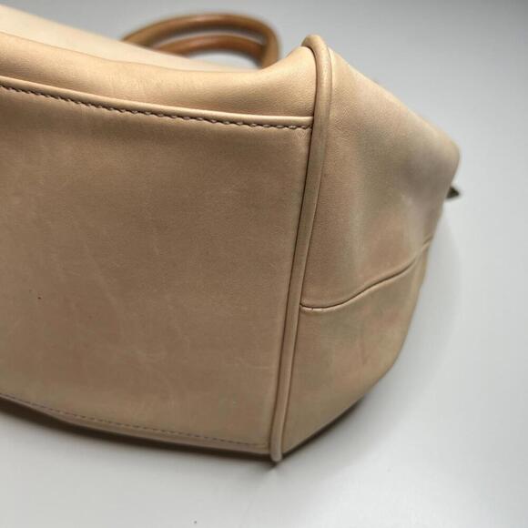 Calvin Klein Beige Leather Satchel Tote Bag Gold Hardware Structured Large Purse - Picture 12 of 15